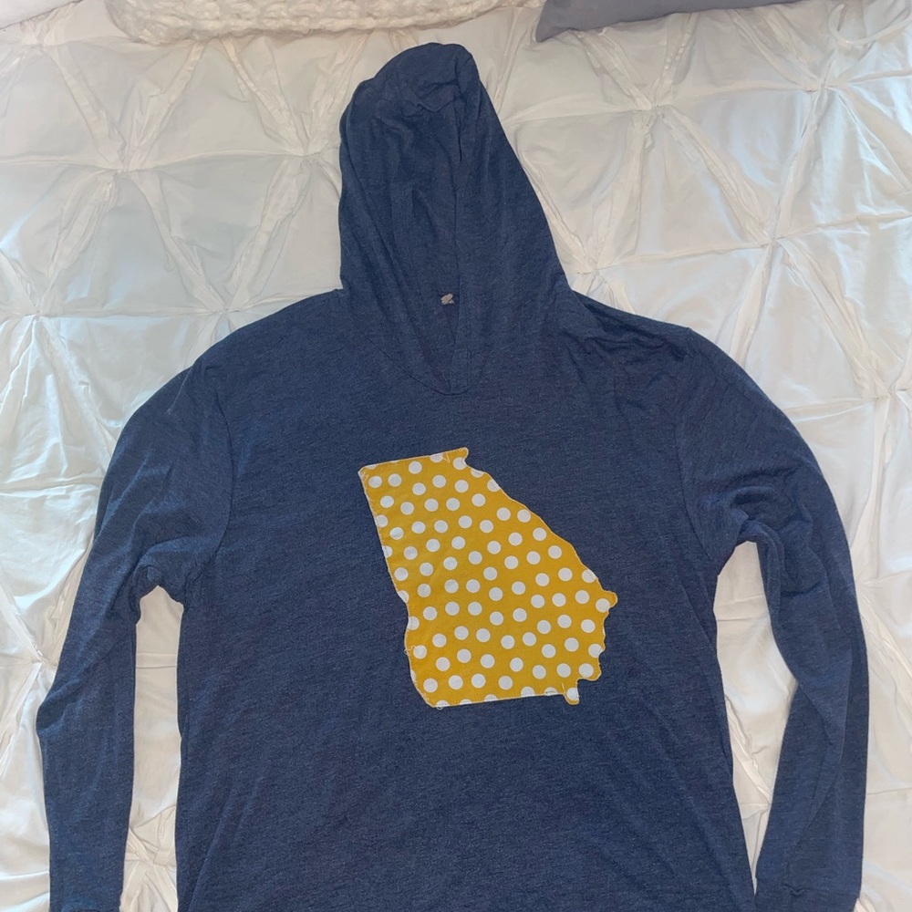 Georgia Tshirt hoodie with mustard and white polka dots